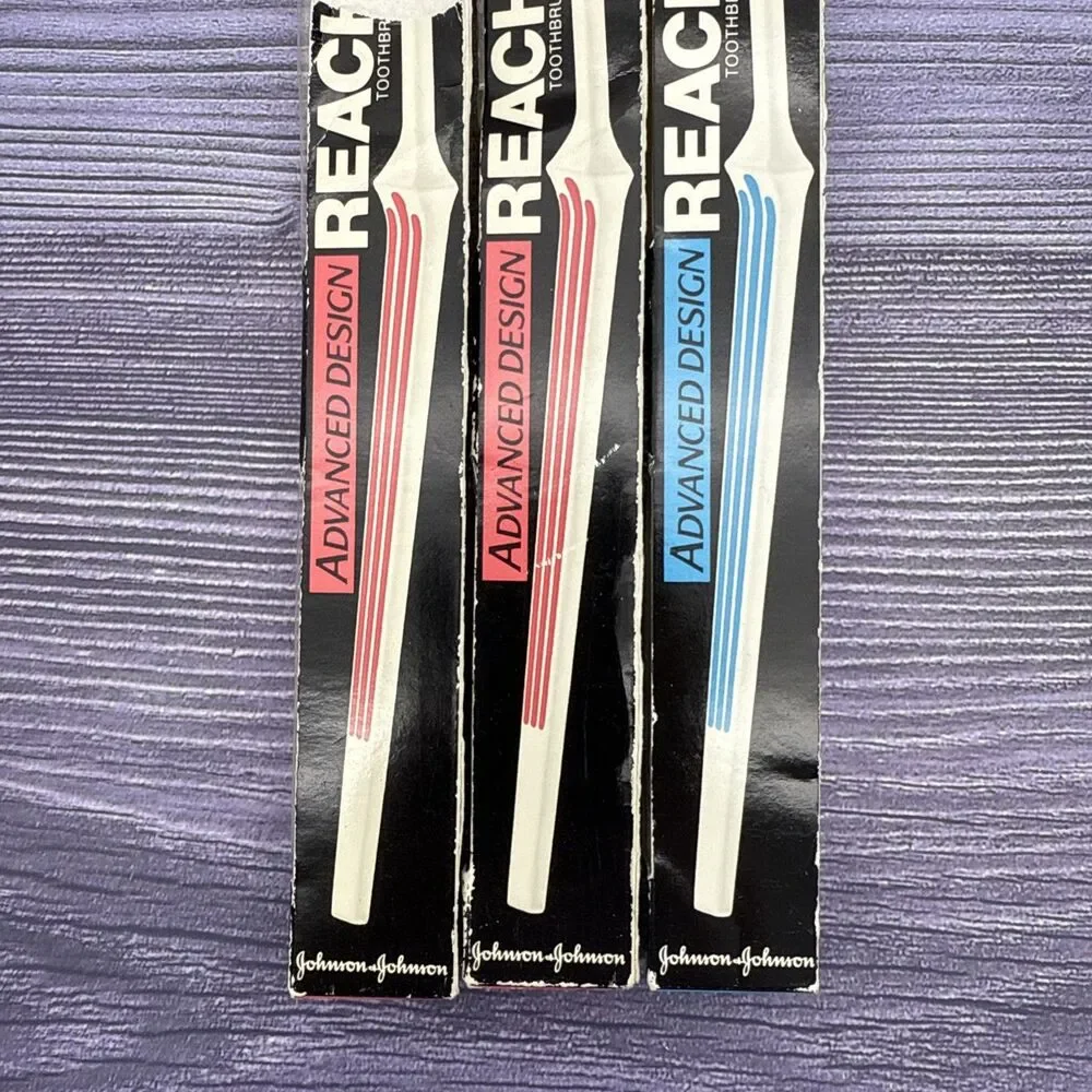 3 NOS Reach Toothbrushes 1990s New In Box Gentle Soft Bristles Advanced Design